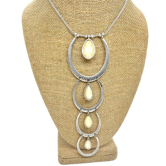 LUCKY BRAND PINK GEM STONE MOTHER OF PEARL CASCADING PENDANT NECKLACE STATEMENT - Picture 4 of 16